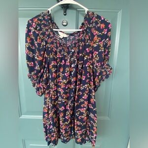 Terra & Sky Floral Blouse - Navy and Pink